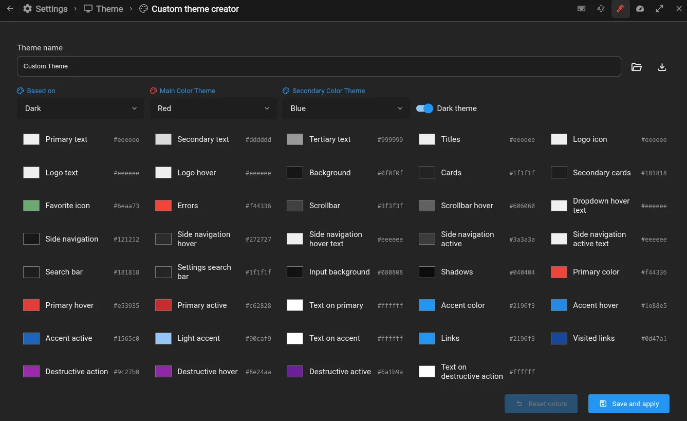 Custom theme editor