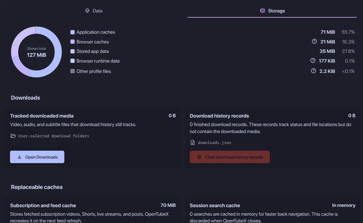 Data and Storage settings
