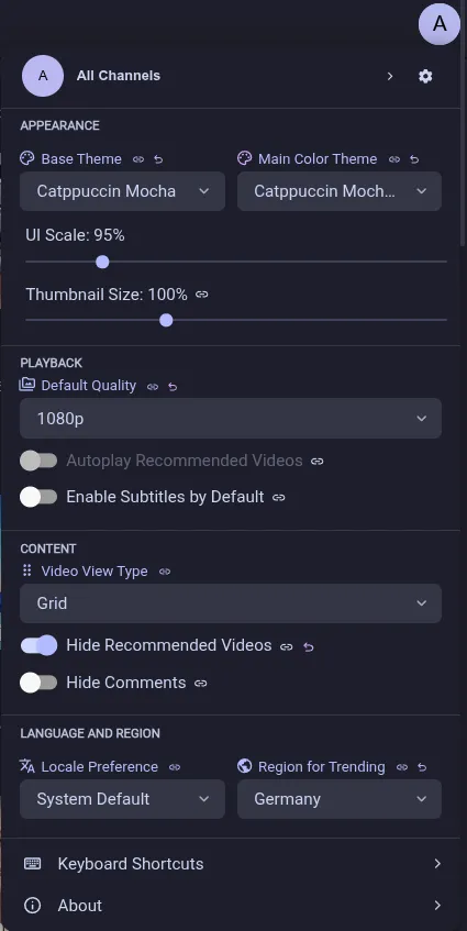 Quick-settings menu