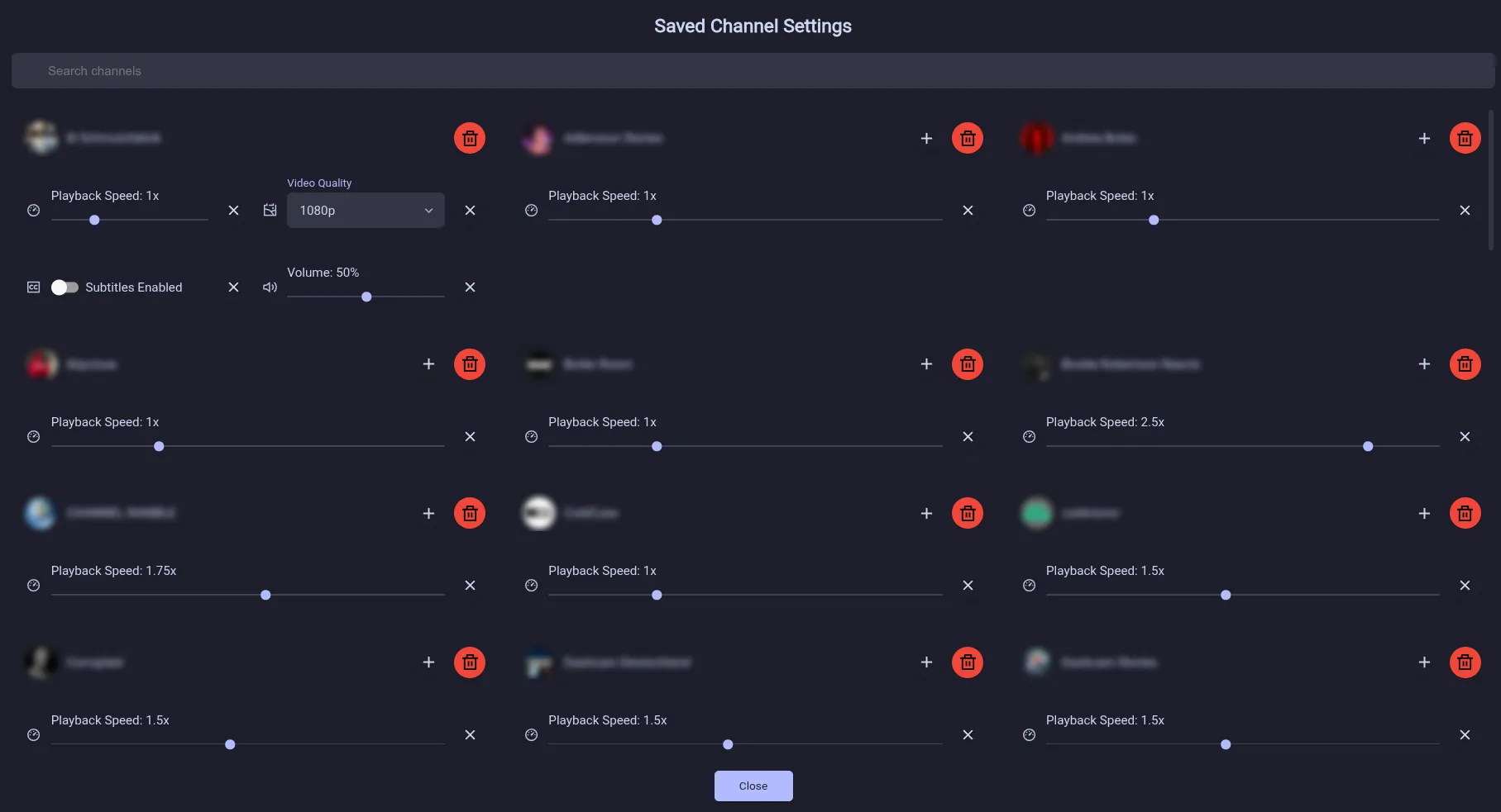 Per-channel settings
