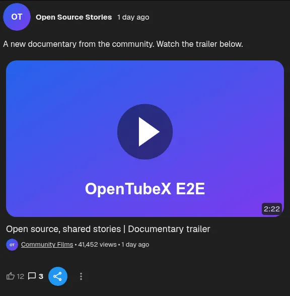 Channel avatar beside a video shared in a post