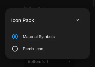 Centered mobile select dialog with Close button
