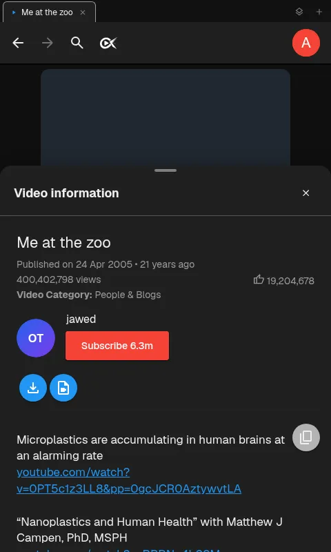 Portrait Shorts information in a bottom sheet over the video
