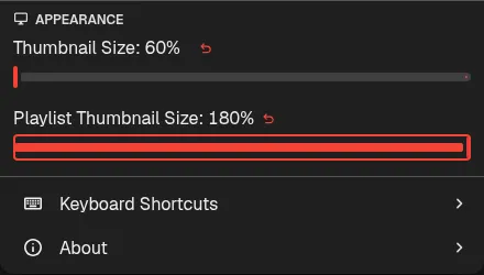 Independent thumbnail controls with the optional playlist control enabled