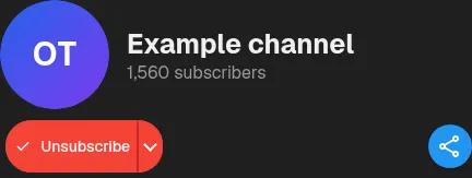 Channel header with Unsubscribe on the left and Share on the right