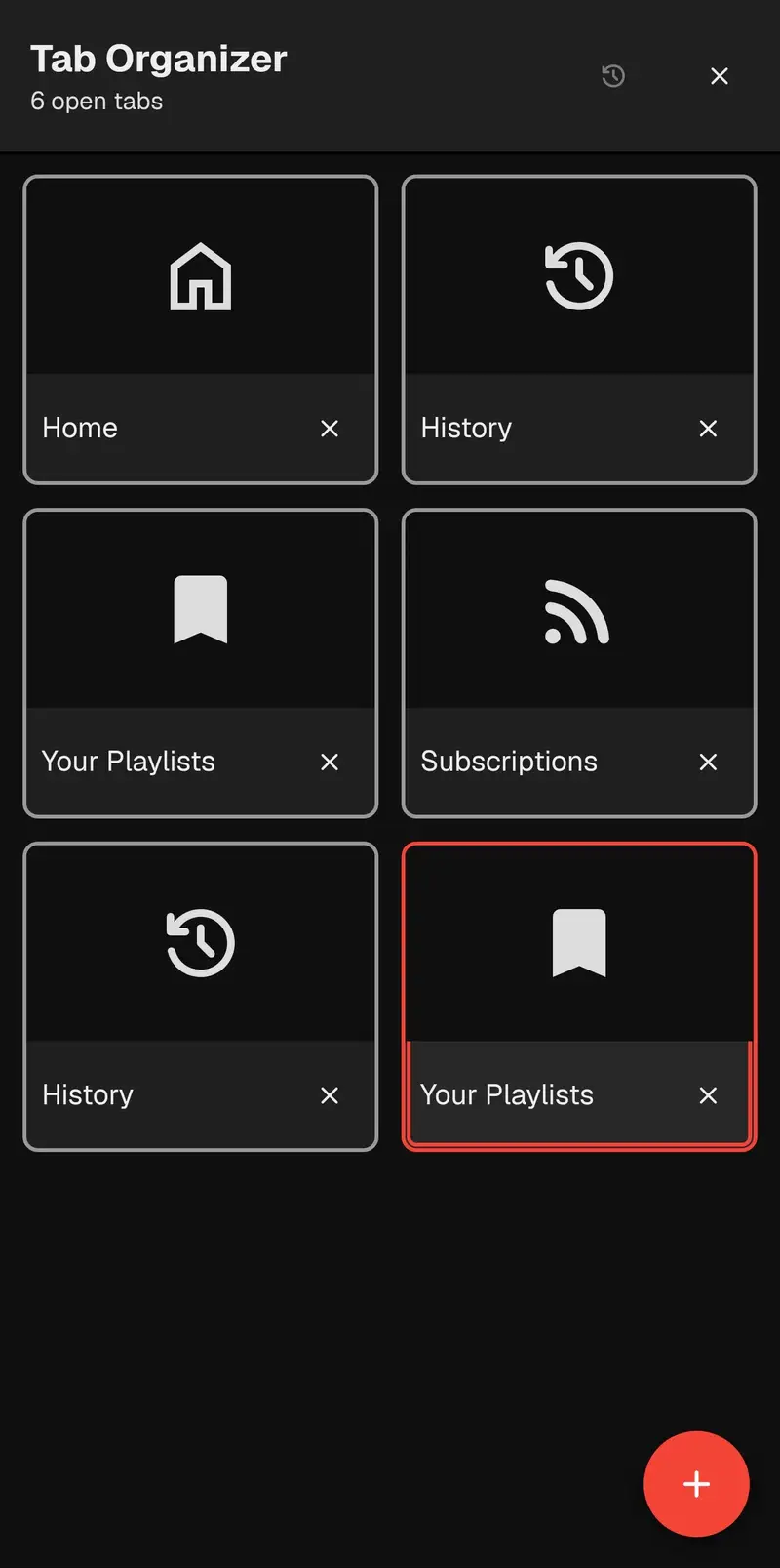 Select mobile tabs with checkboxes and close other tabs from the Close Tabs submenu