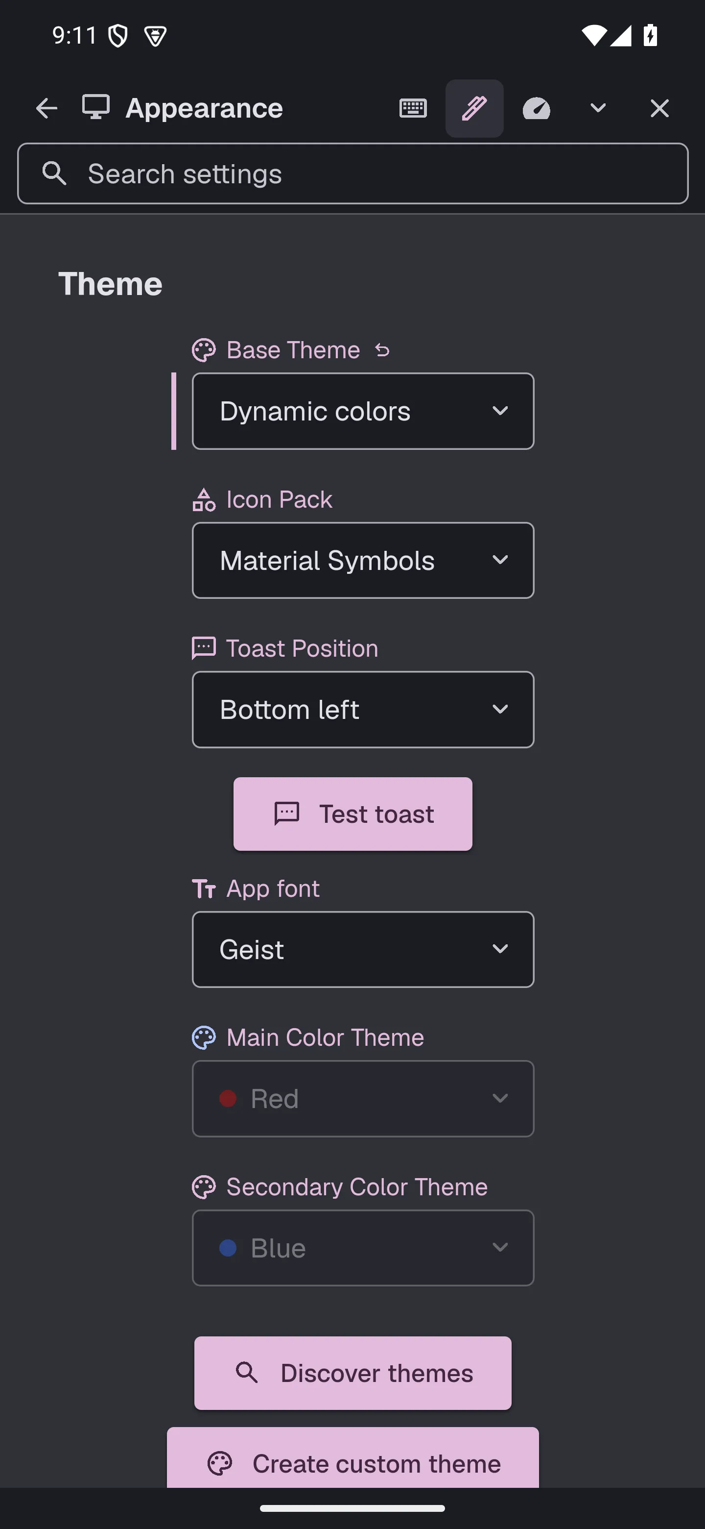 Android Dynamic colors in Appearance settings