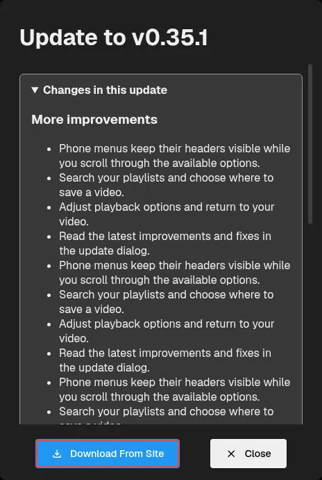 Mobile release-note scrollbar stays in place during touch scrolling