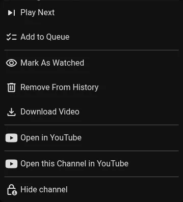 Simplified mobile video menu