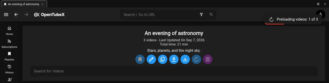 Playlist preload action and progress notification