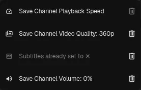 Remove saved channel settings from the watch page