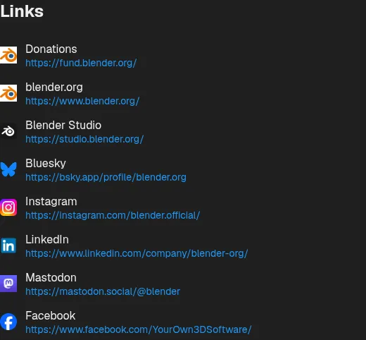Channel About links with creator website and social icons