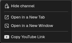 Channel-link context menu with Hide channel option