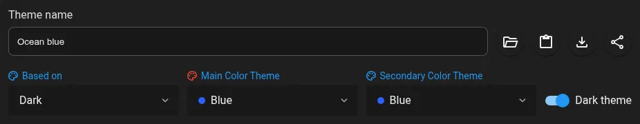 Custom theme editor with the clipboard import control and a loaded theme