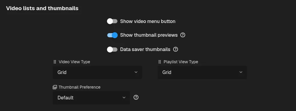 Data saver thumbnails in Appearance settings