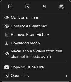 Mark as unseen in the subscription video context menu