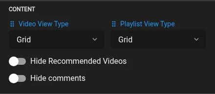 Video and playlist view type controls in quick settings