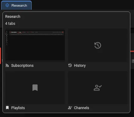 A collapsed tab group showing previews with each tab icon beside its title