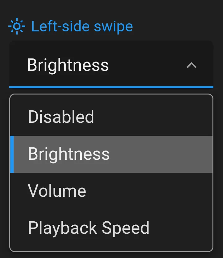 Mobile swipe actions: disabled, brightness, volume and playback speed