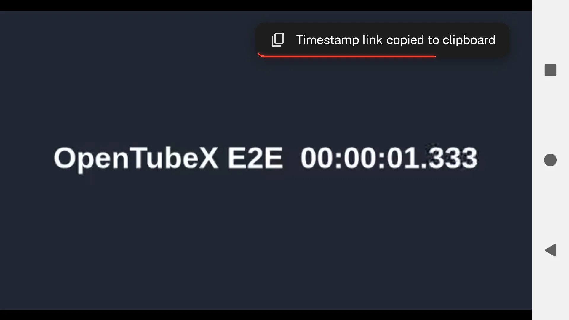 Top-right toast aligned with the fullscreen video viewport