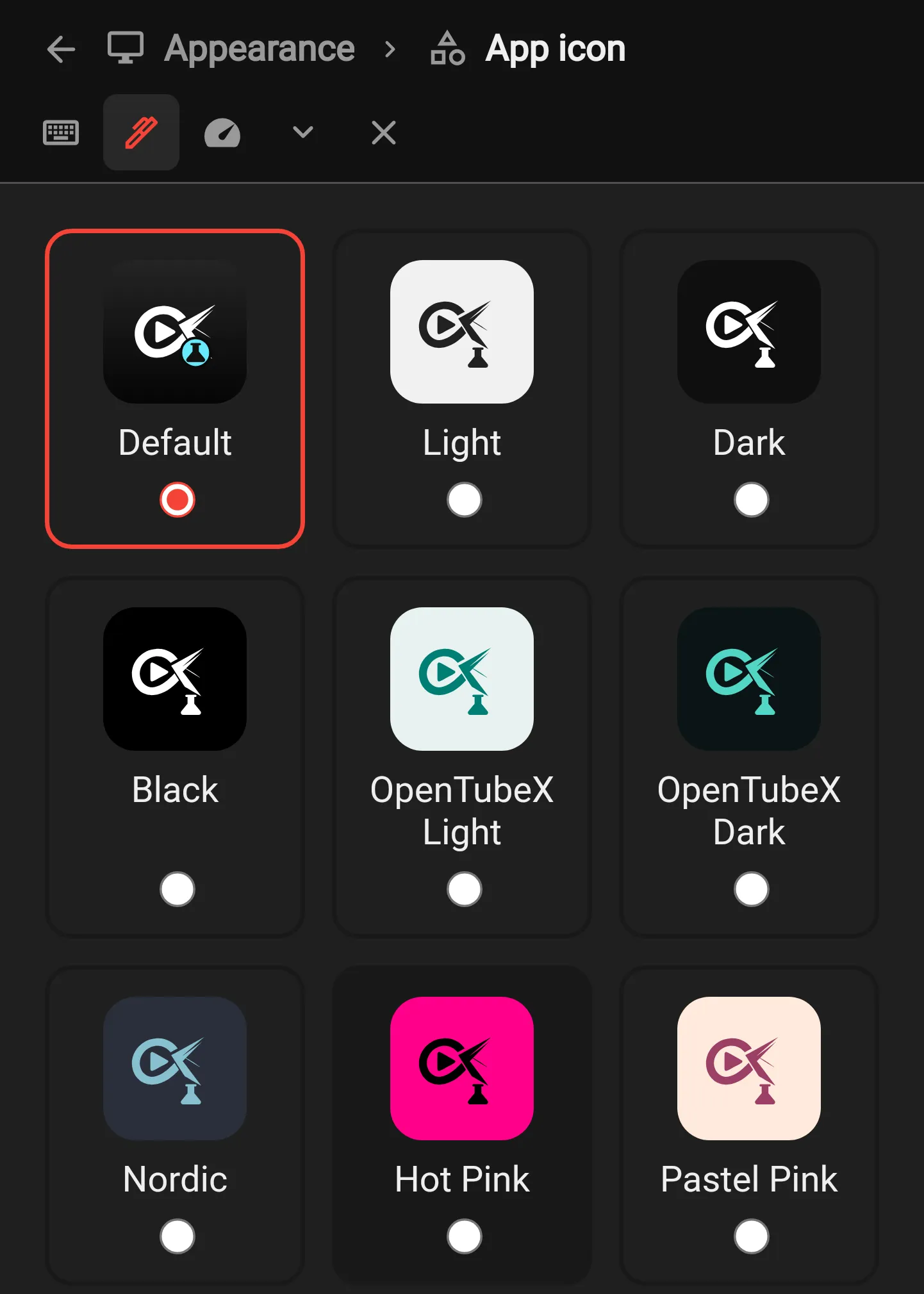 Android app icon presets in Appearance settings