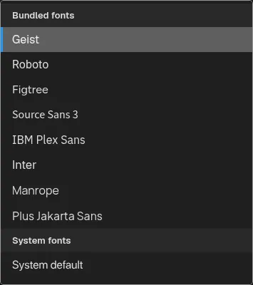 Grouped font picker with font-name previews