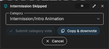 SponsorBlock correction editor in a skipped notice