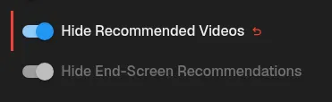 Hide end-screen recommendations setting beside the general recommendation setting