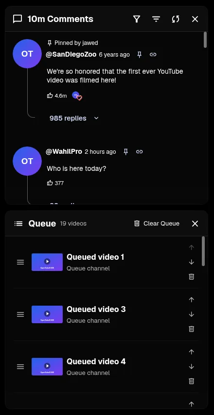 Queue and Comments fullscreen docks