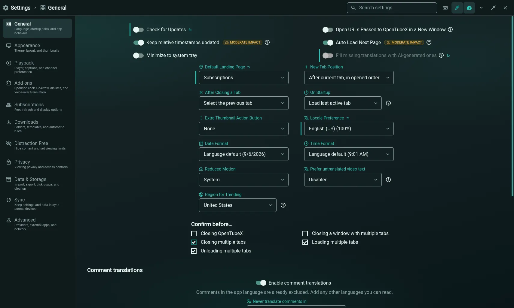 OpenTubeX homepage-inspired theme in Settings