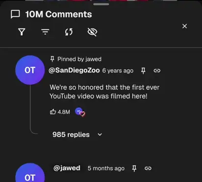 Tapping header actions and dragging a mobile bottom sheet from its Hide Comments button
