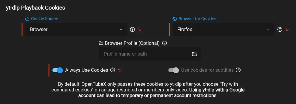 Subtitle cookie settings