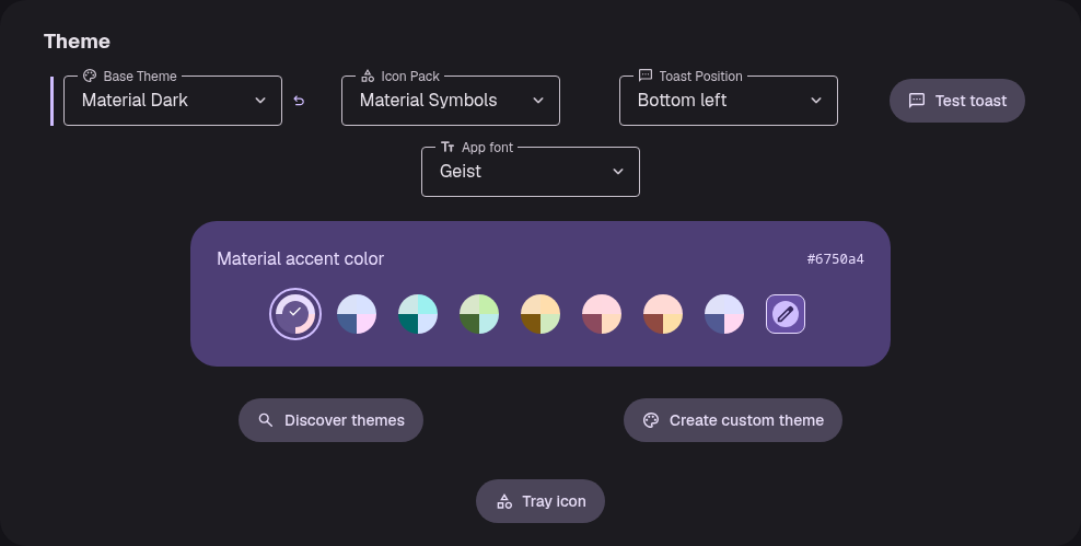 Material theme variants and accent palette