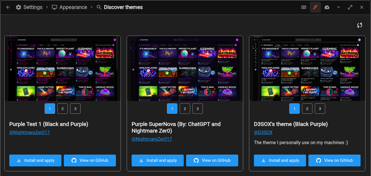 Discover community themes with screenshots and one-click installation