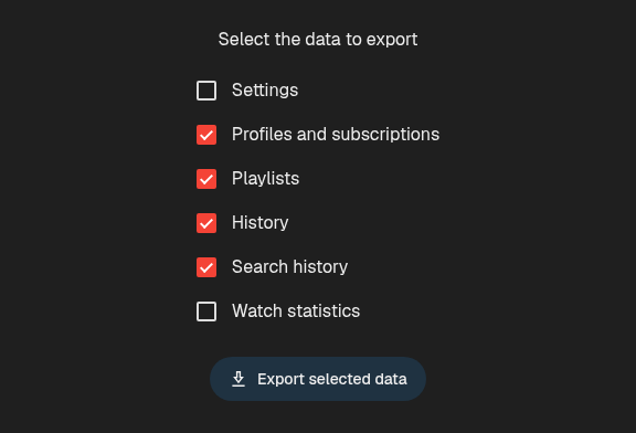 Choose which categories to include in a backup ZIP