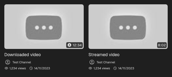 Downloaded badge on a video thumbnail beside a streamed video