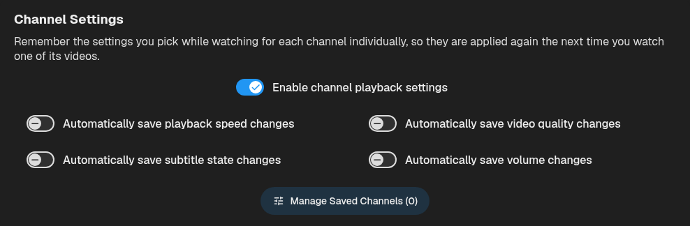 Channel Settings with the switch that turns channel playback settings on or off
