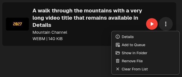 Compact download row with its actions menu open