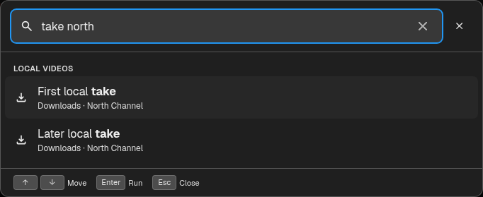 Find local video downloads in the command palette