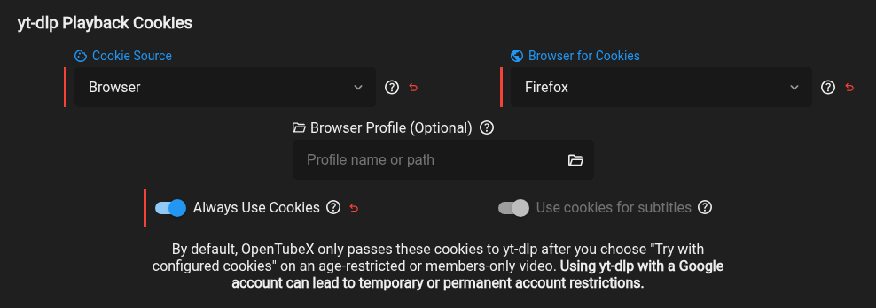 Subtitle cookie settings